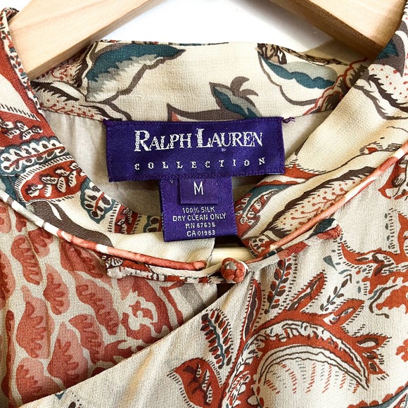 Ralph Lauren Collection Paisley Floral Silk Duster Kaftan Sz M Long Line Dress - Picture 14 of 14